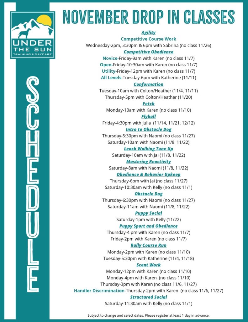 Upcoming Classes and Registration 2 drop in classes november 1