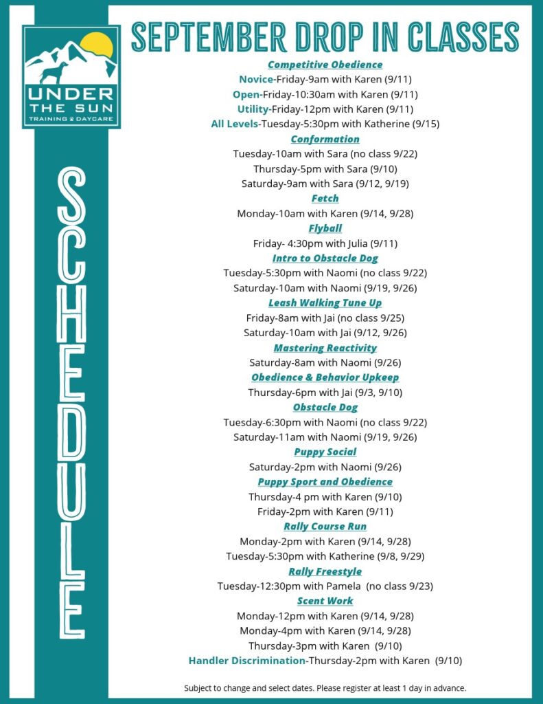 September 2026 Drop In Schedule updated